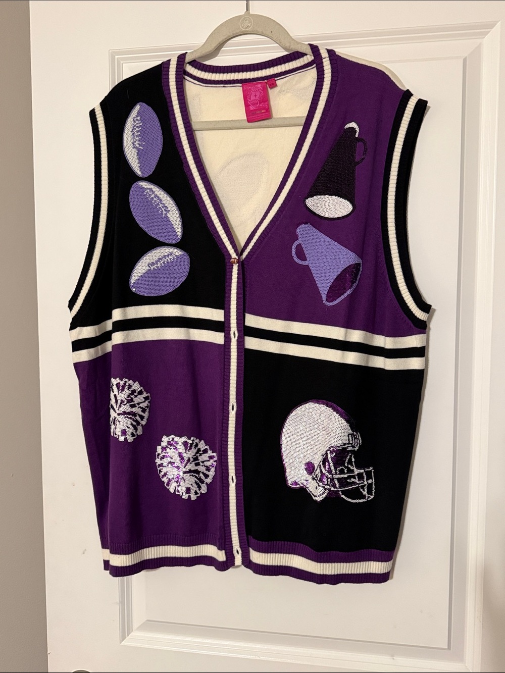 Queen of Sparkles Purple, White & Black Football Vest
